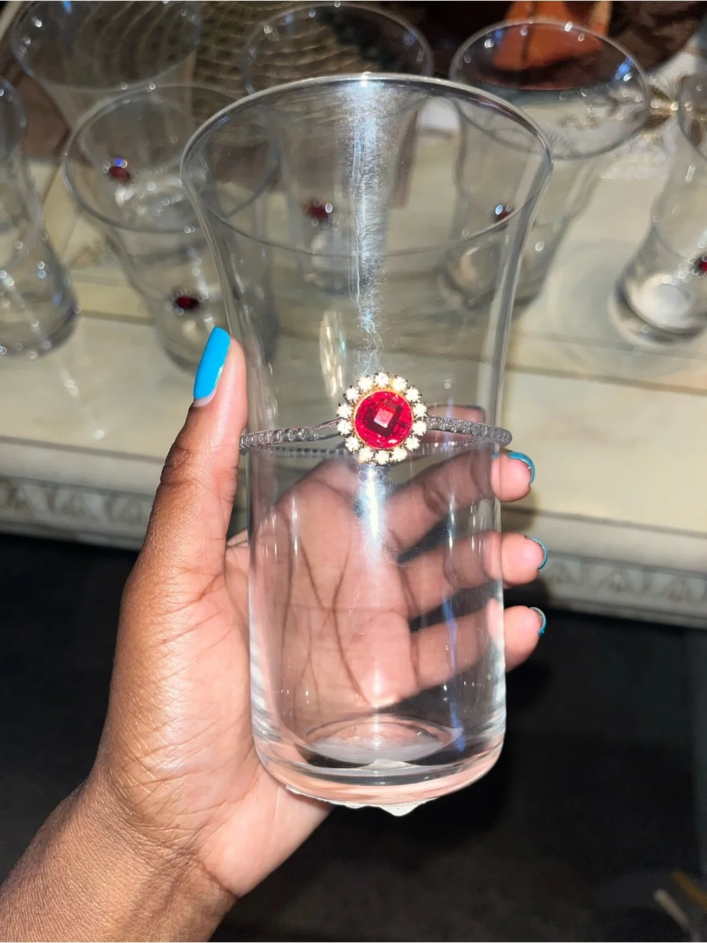 NEW Pier 1 Imports Jeweled Rhinestone Stem Wine Glasses Set of 8 Goblets